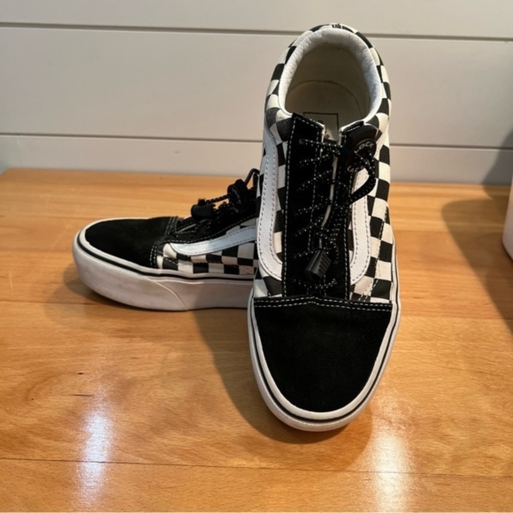Old School Black and White checkered, lace‎ up vans